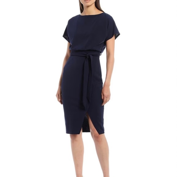 Kensie Textured Knit Boat Neck Self-Tie Waist Faux Wrap Blouson Dress Kensie Textured Knit Boat Neck Self-Tie Waist Faux Wrap Blouson Dress